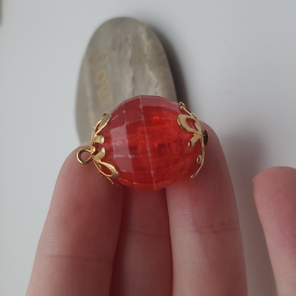 Orangish red faceted orb necklace‎ pendant - Picture 2 of 2